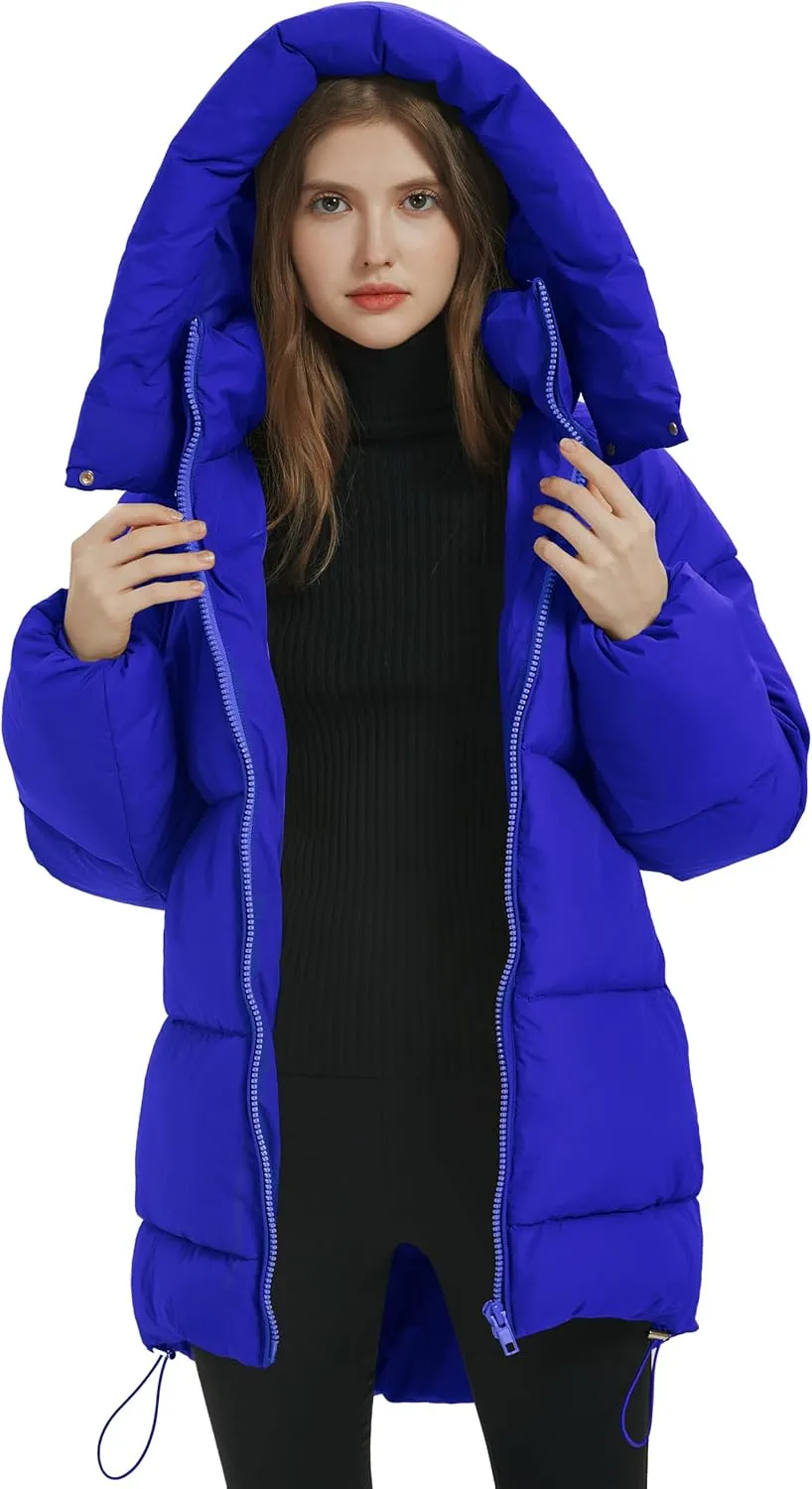 Flygo Womens Hooded Quilted Puffer Jacket Mid-Length Padded Warm Winter Heavyweight Coat Outerwear