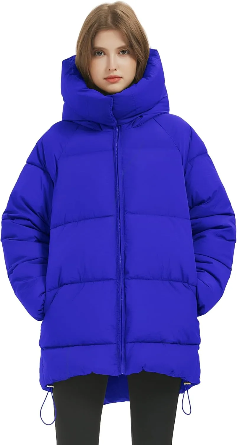 Flygo Womens Hooded Quilted Puffer Jacket Mid-Length Padded Warm Winter Heavyweight Coat Outerwear
