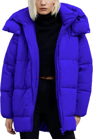 Flygo Womens Hooded Quilted Puffer Jacket Mid-Length Padded Warm Winter Heavyweight Coat Outerwear