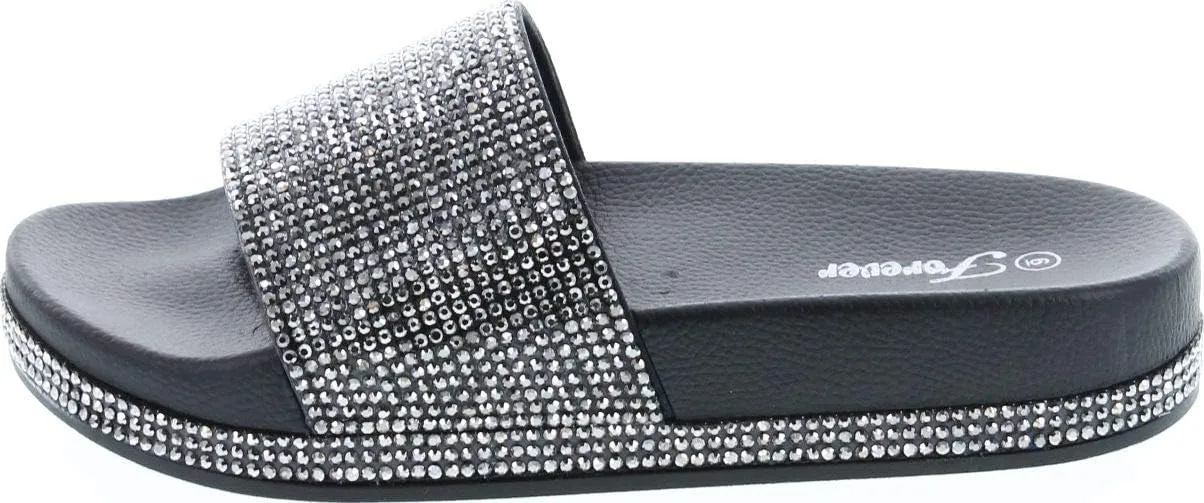 Forever Link Viste-07 Glitter Slide in PVC Molded Footbed Flatform Sandal Slippers