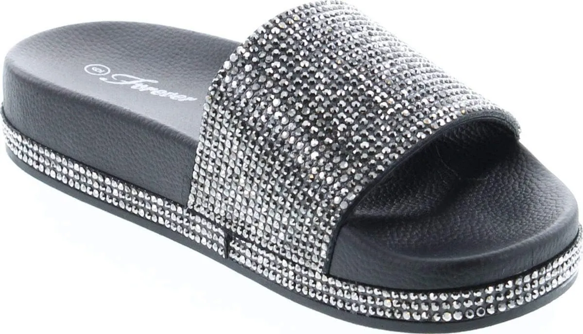 Forever Link Viste-07 Glitter Slide in PVC Molded Footbed Flatform Sandal Slippers