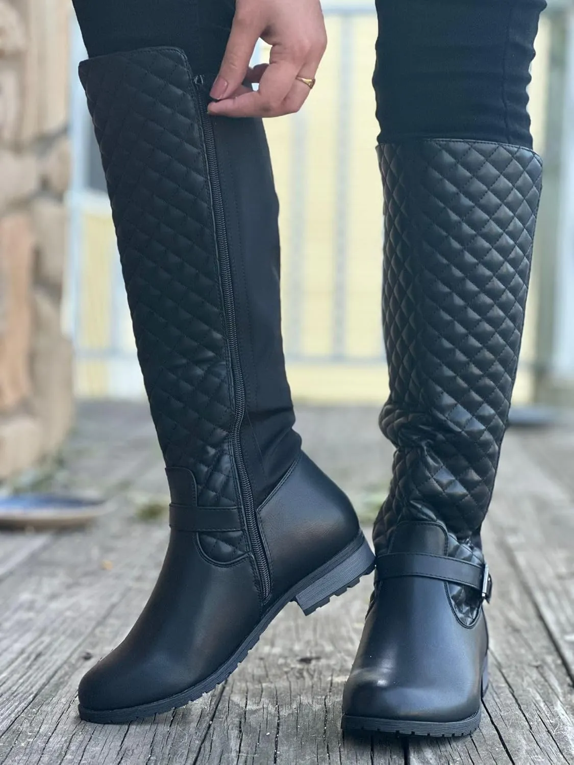 Forever Link Women's Knee High Quilted Riding Fashion Boots