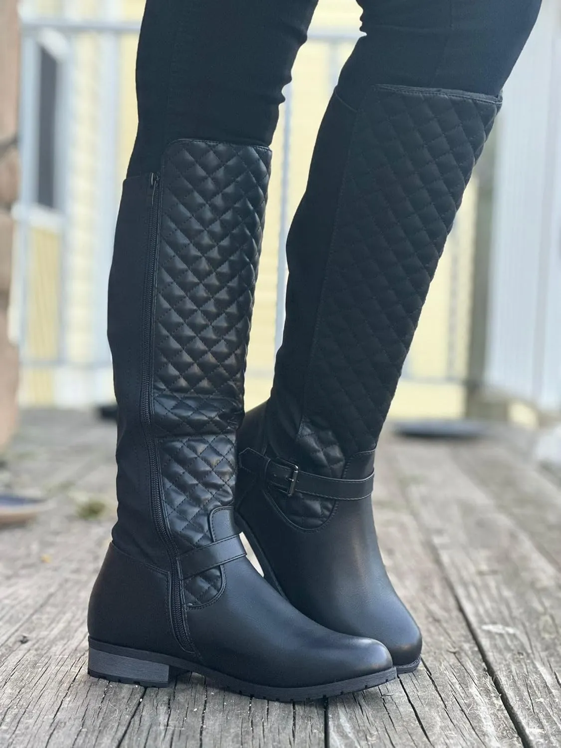 Forever Link Women's Knee High Quilted Riding Fashion Boots