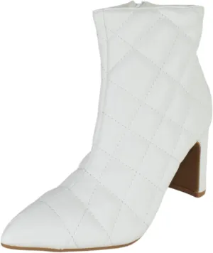 Forever Women Ankle Boots Block High Heels Side Zipper Booties Pointed Toe Quilted Knitted Stitching LOREENA-21
