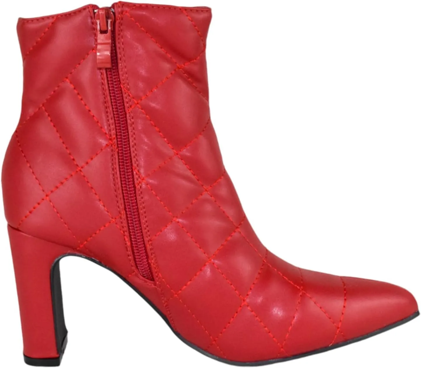 Forever Women Ankle Boots Block High Heels Side Zipper Booties Pointed Toe Quilted Knitted Stitching LOREENA-21