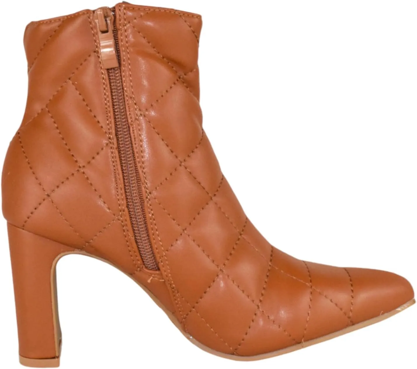 Forever Women Ankle Boots Block High Heels Side Zipper Booties Pointed Toe Quilted Knitted Stitching LOREENA-21