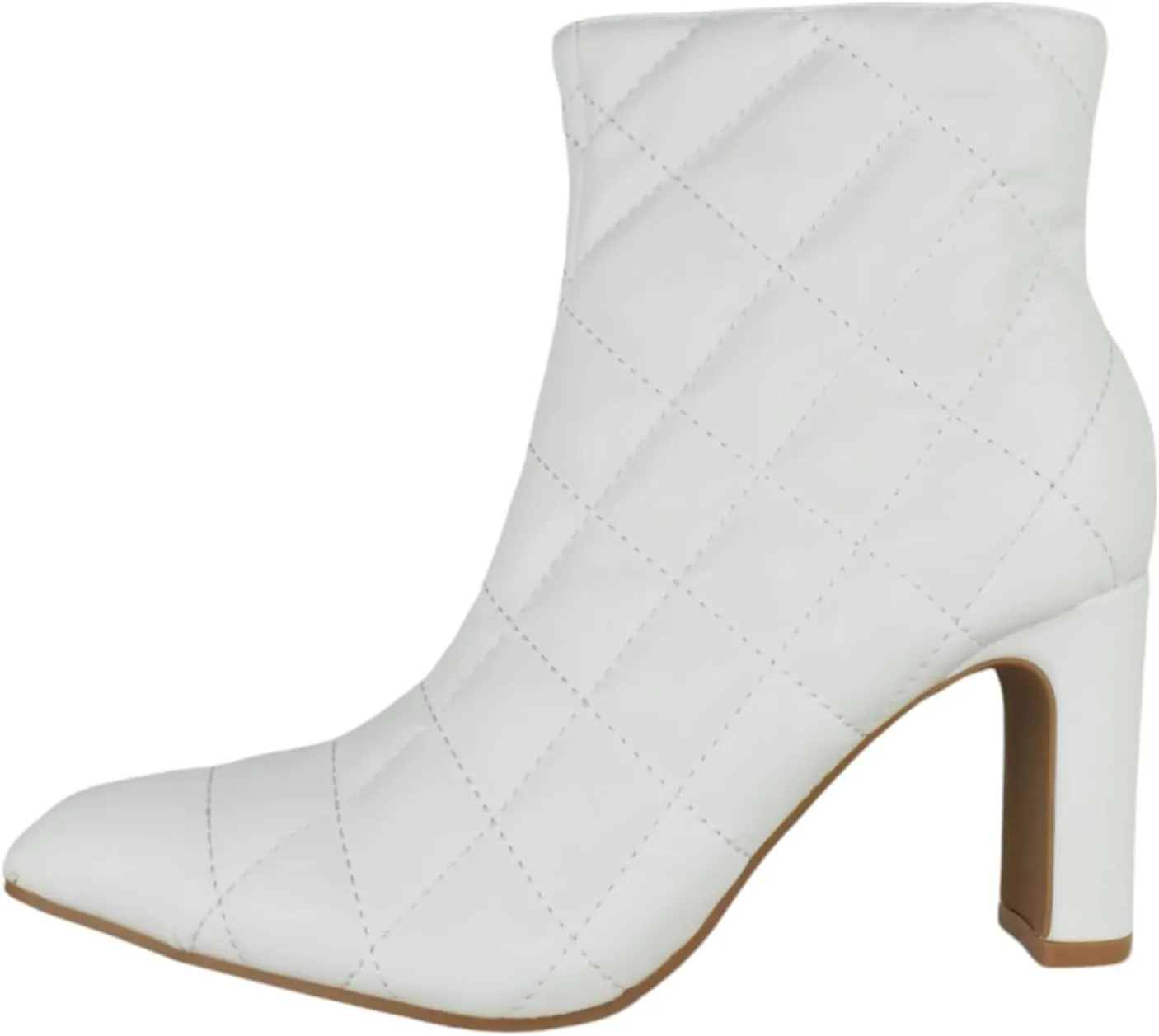 Forever Women Ankle Boots Block High Heels Side Zipper Booties Pointed Toe Quilted Knitted Stitching LOREENA-21