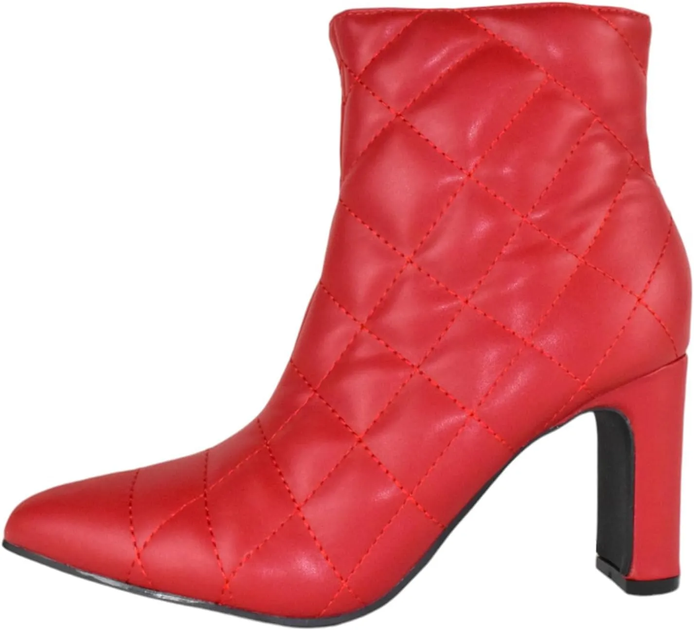 Forever Women Ankle Boots Block High Heels Side Zipper Booties Pointed Toe Quilted Knitted Stitching LOREENA-21