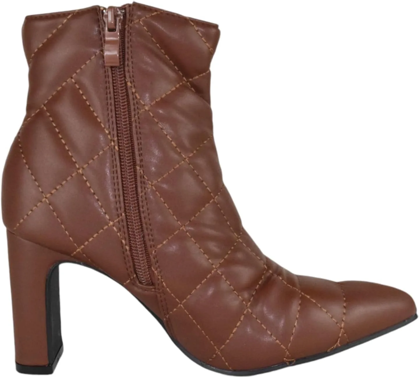 Forever Women Ankle Boots Block High Heels Side Zipper Booties Pointed Toe Quilted Knitted Stitching LOREENA-21