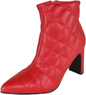 Forever Women Ankle Boots Block High Heels Side Zipper Booties Pointed Toe Quilted Knitted Stitching LOREENA-21