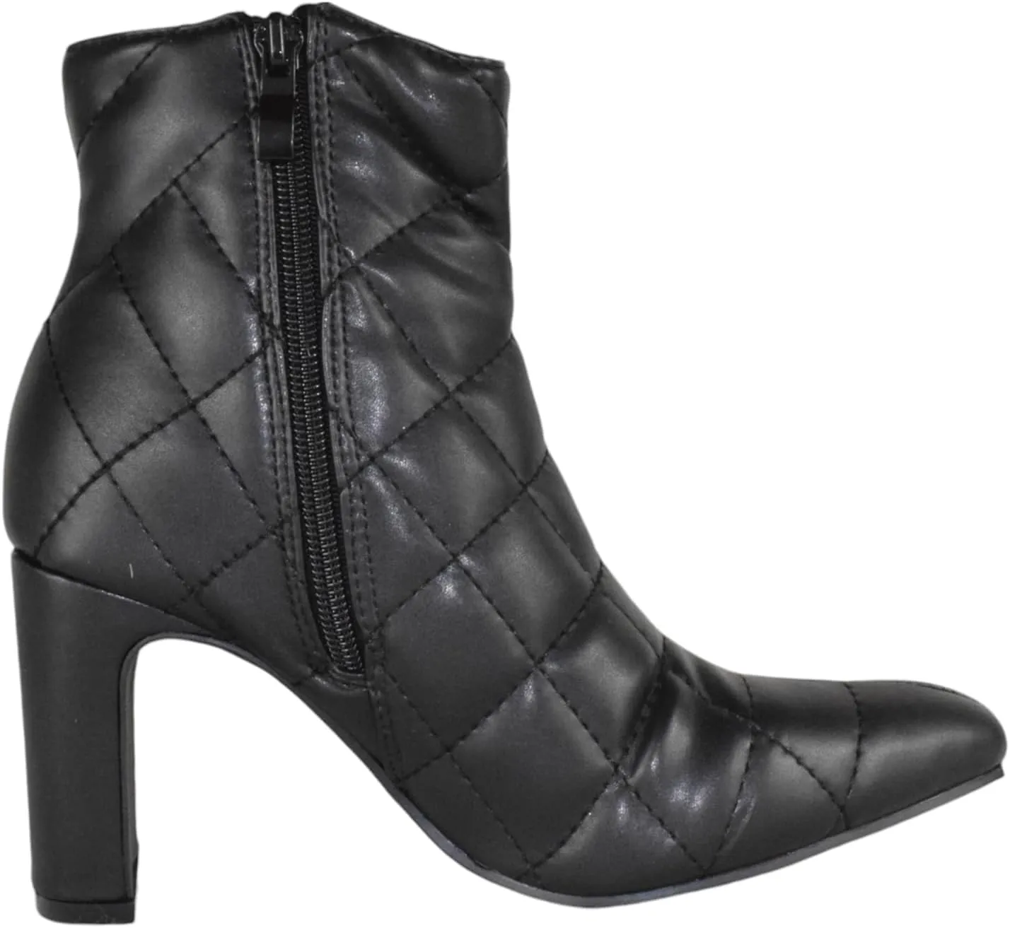 Forever Women Ankle Boots Block High Heels Side Zipper Booties Pointed Toe Quilted Knitted Stitching LOREENA-21