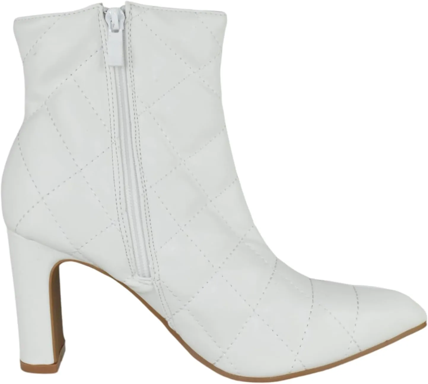 Forever Women Ankle Boots Block High Heels Side Zipper Booties Pointed Toe Quilted Knitted Stitching LOREENA-21