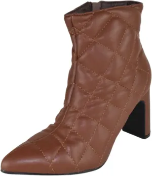 Forever Women Ankle Boots Block High Heels Side Zipper Booties Pointed Toe Quilted Knitted Stitching LOREENA-21