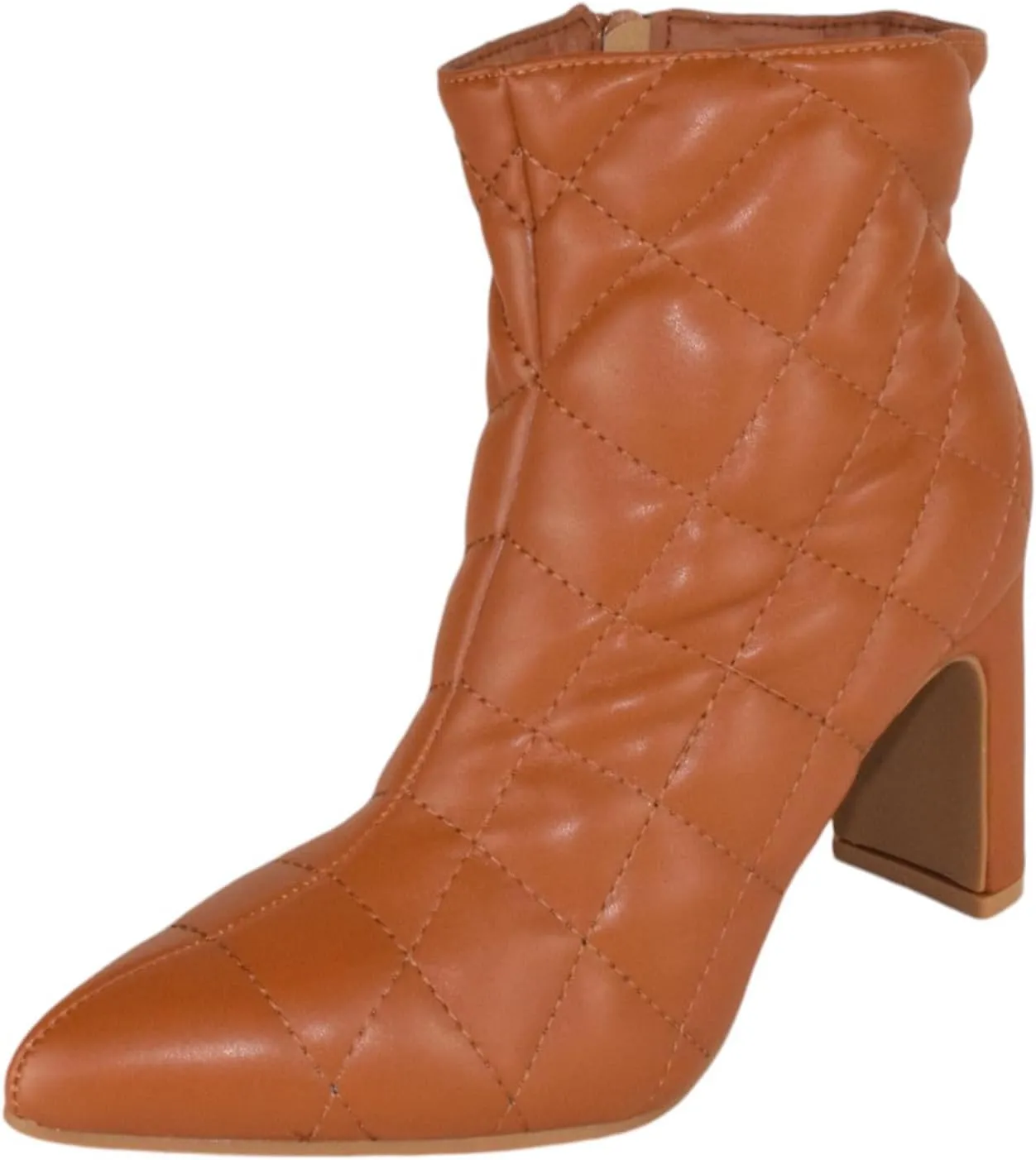 Forever Women Ankle Boots Block High Heels Side Zipper Booties Pointed Toe Quilted Knitted Stitching LOREENA-21