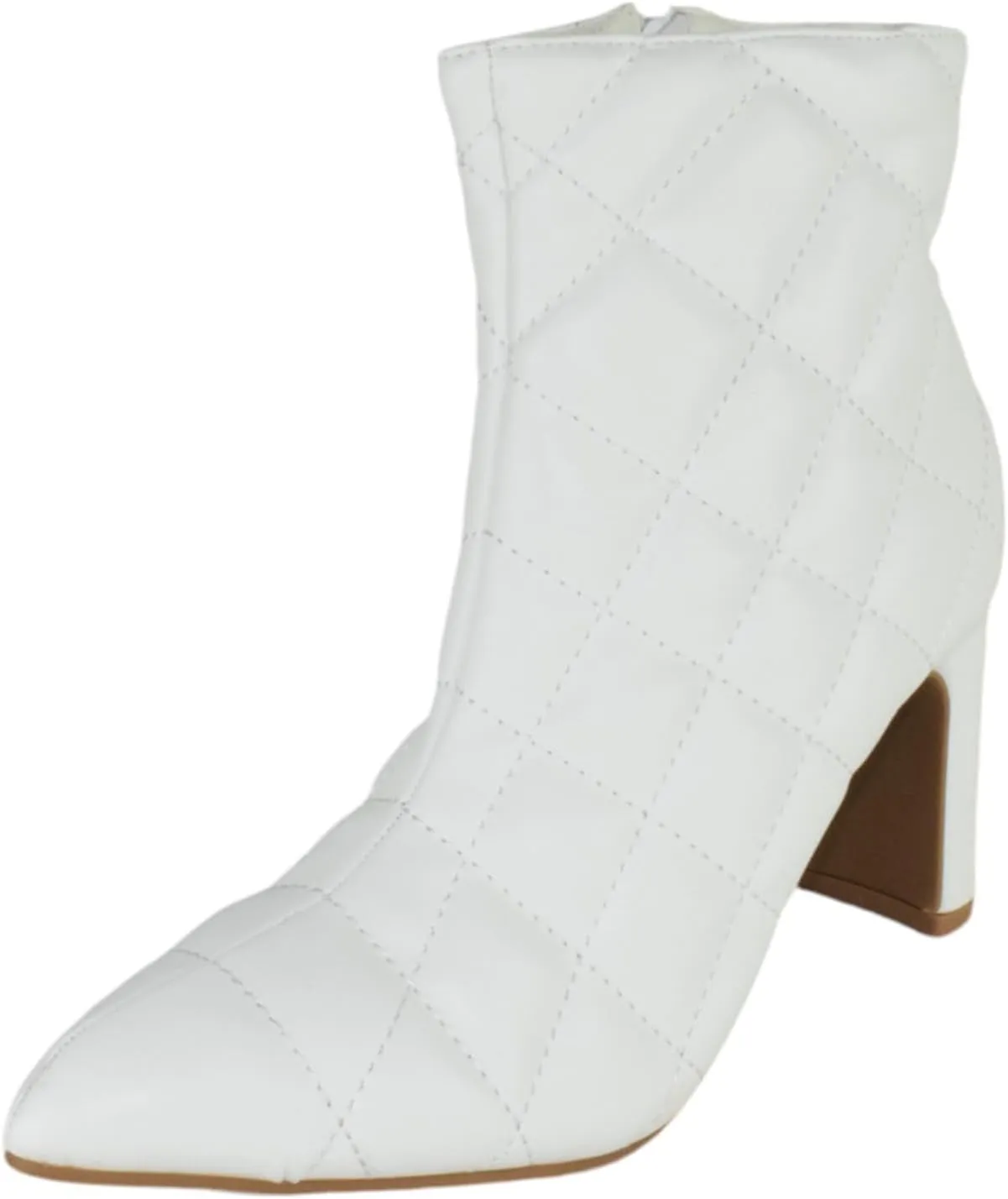 Forever Women Ankle Boots Block High Heels Side Zipper Booties Pointed Toe Quilted Knitted Stitching LOREENA-21