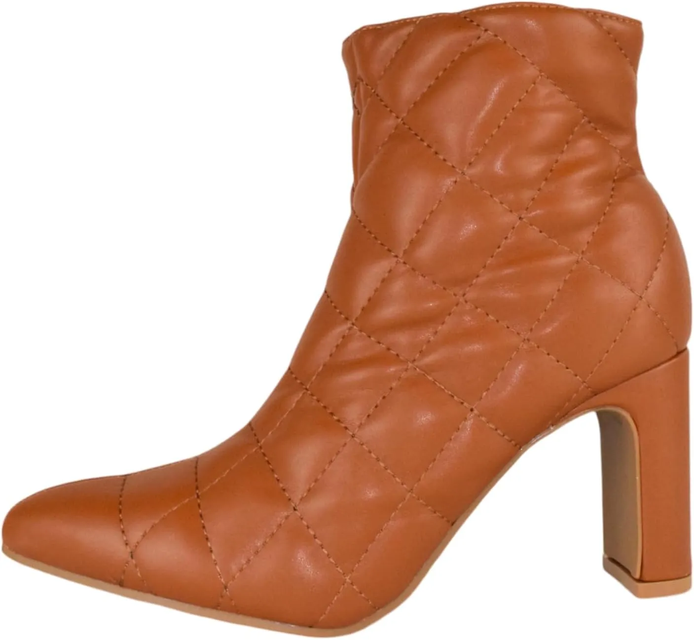 Forever Women Ankle Boots Block High Heels Side Zipper Booties Pointed Toe Quilted Knitted Stitching LOREENA-21