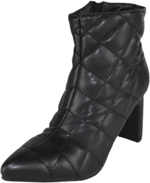 Forever Women Ankle Boots Block High Heels Side Zipper Booties Pointed Toe Quilted Knitted Stitching LOREENA-21