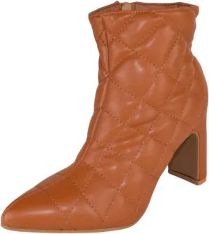 Forever Women Ankle Boots Block High Heels Side Zipper Booties Pointed Toe Quilted Knitted Stitching LOREENA-21