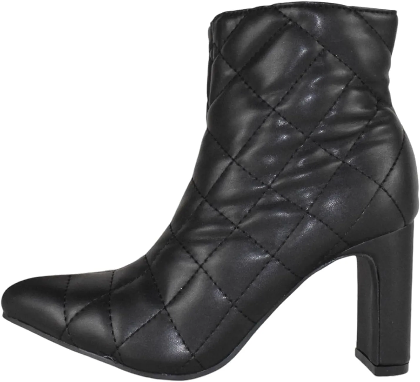 Forever Women Ankle Boots Block High Heels Side Zipper Booties Pointed Toe Quilted Knitted Stitching LOREENA-21