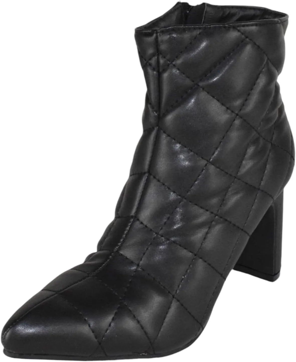 Forever Women Ankle Boots Block High Heels Side Zipper Booties Pointed Toe Quilted Knitted Stitching LOREENA-21