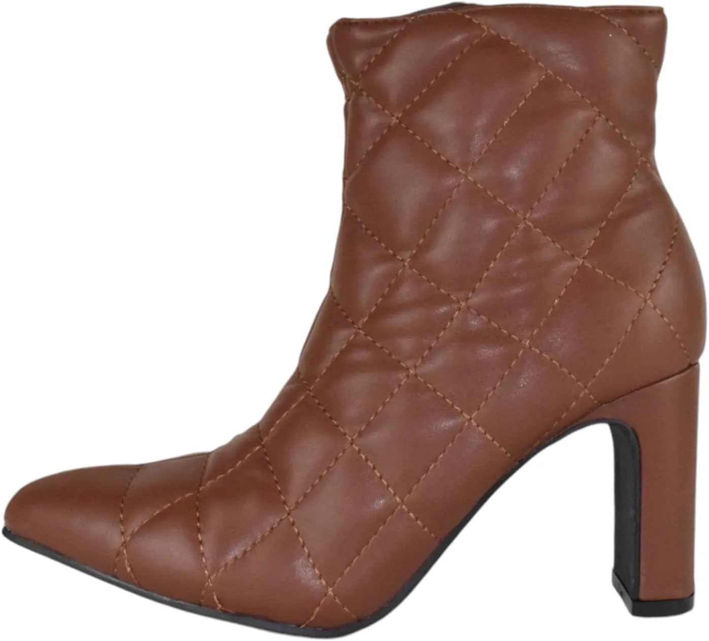 Forever Women Ankle Boots Block High Heels Side Zipper Booties Pointed Toe Quilted Knitted Stitching LOREENA-21