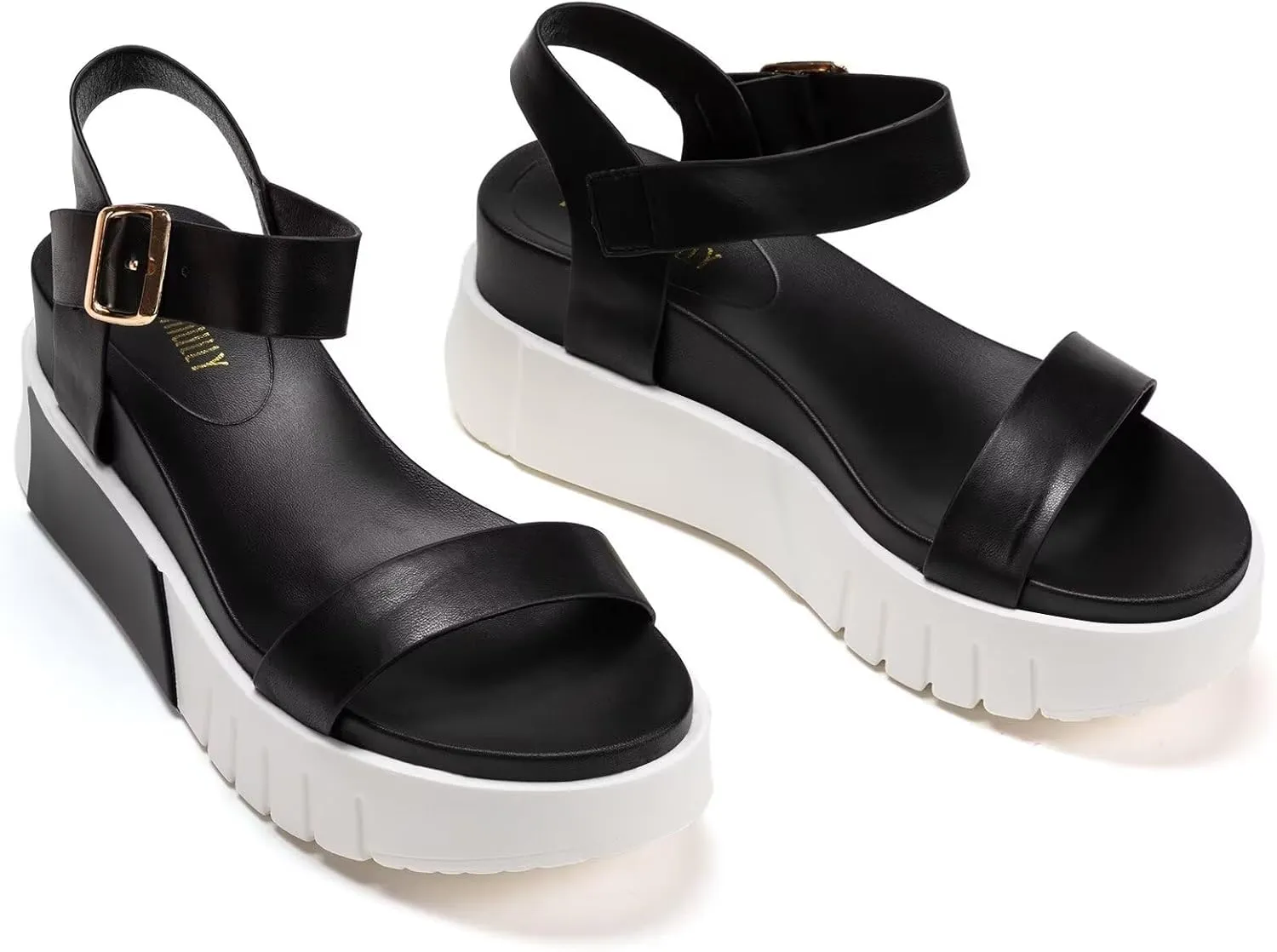 Frank Mully Women's Platform Sandals Open Toe Ankle Strap Buckle Adujustable Casual Platform Sandals Shoes