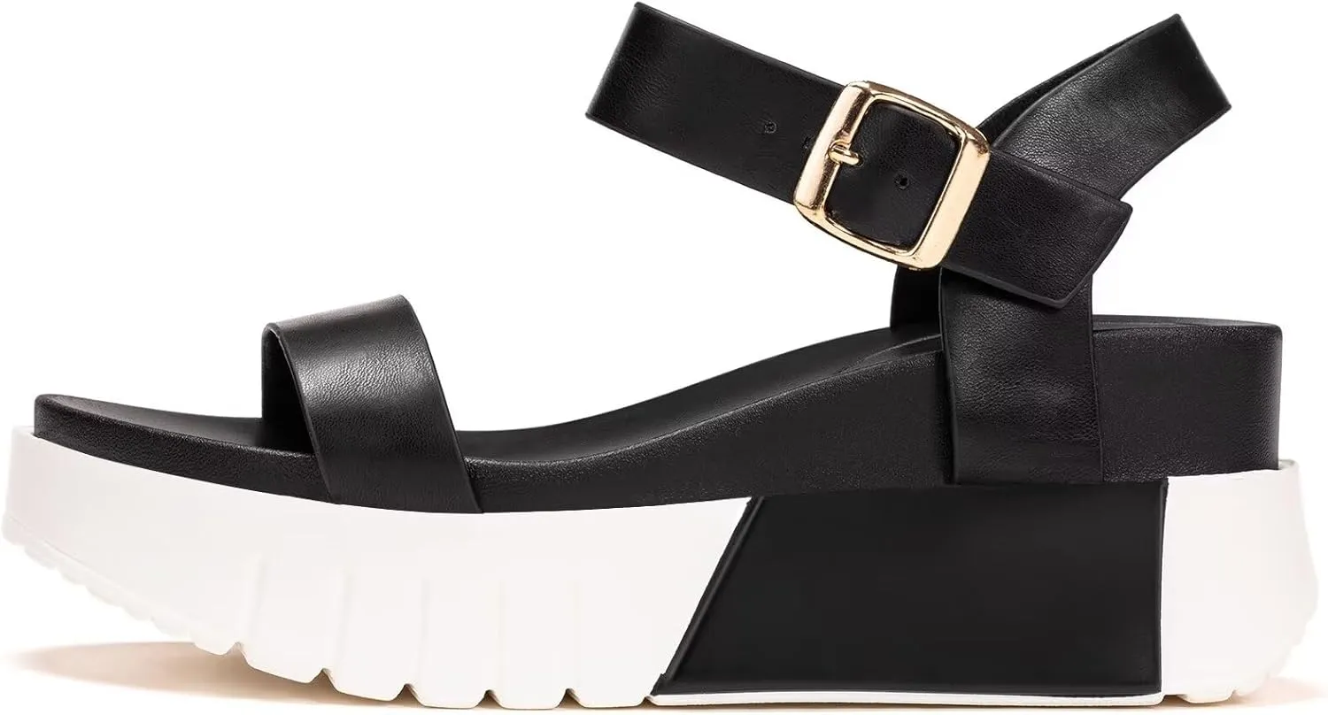 Frank Mully Women's Platform Sandals Open Toe Ankle Strap Buckle Adujustable Casual Platform Sandals Shoes