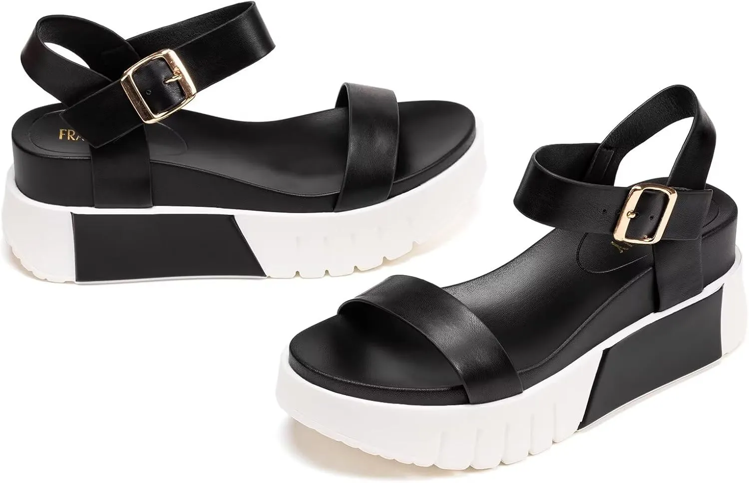 Frank Mully Women's Platform Sandals Open Toe Ankle Strap Buckle Adujustable Casual Platform Sandals Shoes