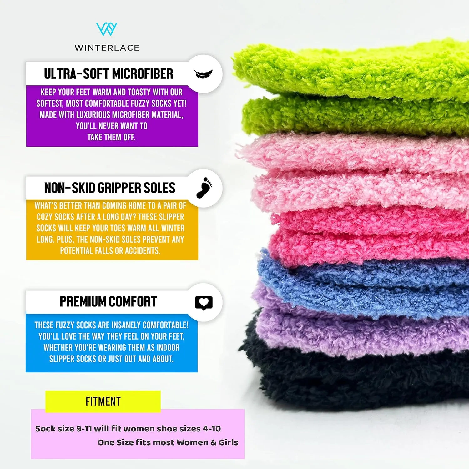 Fuzzy Socks, 12 Pairs Womens Girls, Non-Skid Gripper Bottom Warm Winter Holiday Slipper Bulk Pack