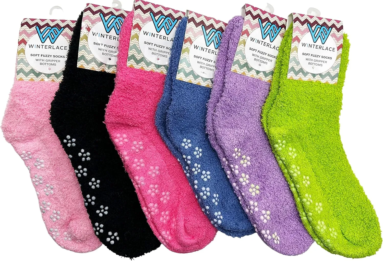 Fuzzy Socks, 12 Pairs Womens Girls, Non-Skid Gripper Bottom Warm Winter Holiday Slipper Bulk Pack