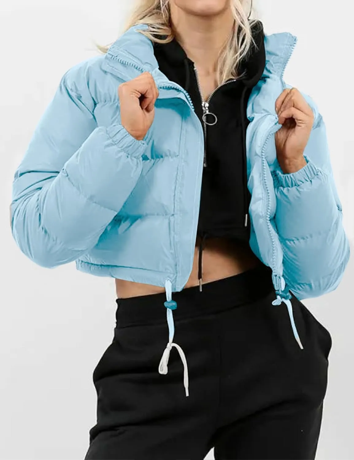 Gihuo Women' s Cropped Quilted Puffer Jacket Outerwear Coats