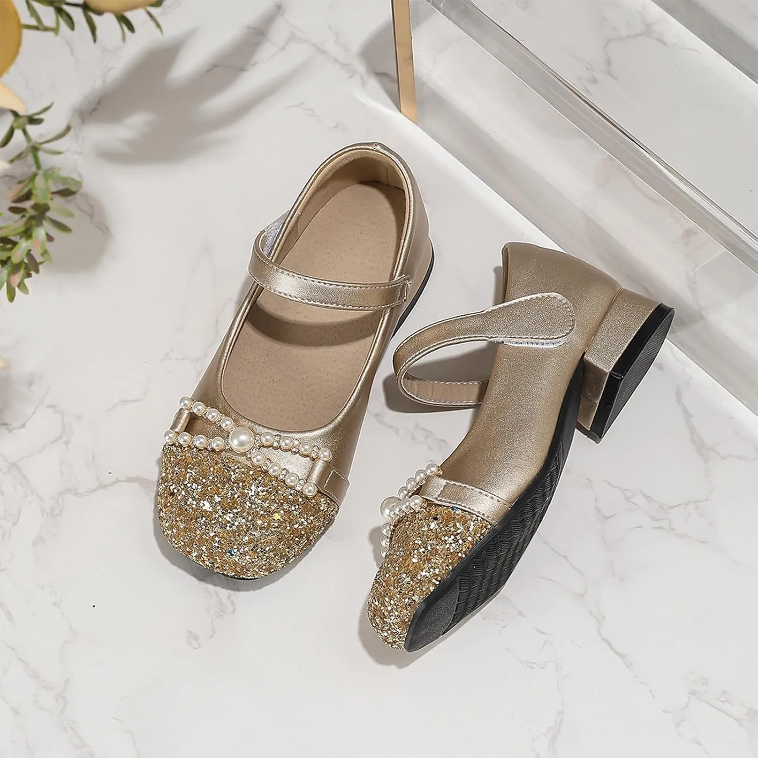Girls Sandals Open Toe Chunky French Mary Jane Girls High Heel Princess Shoes Summer Shallow Mouth Round Head Versatile Children's Small Leather Shoes
