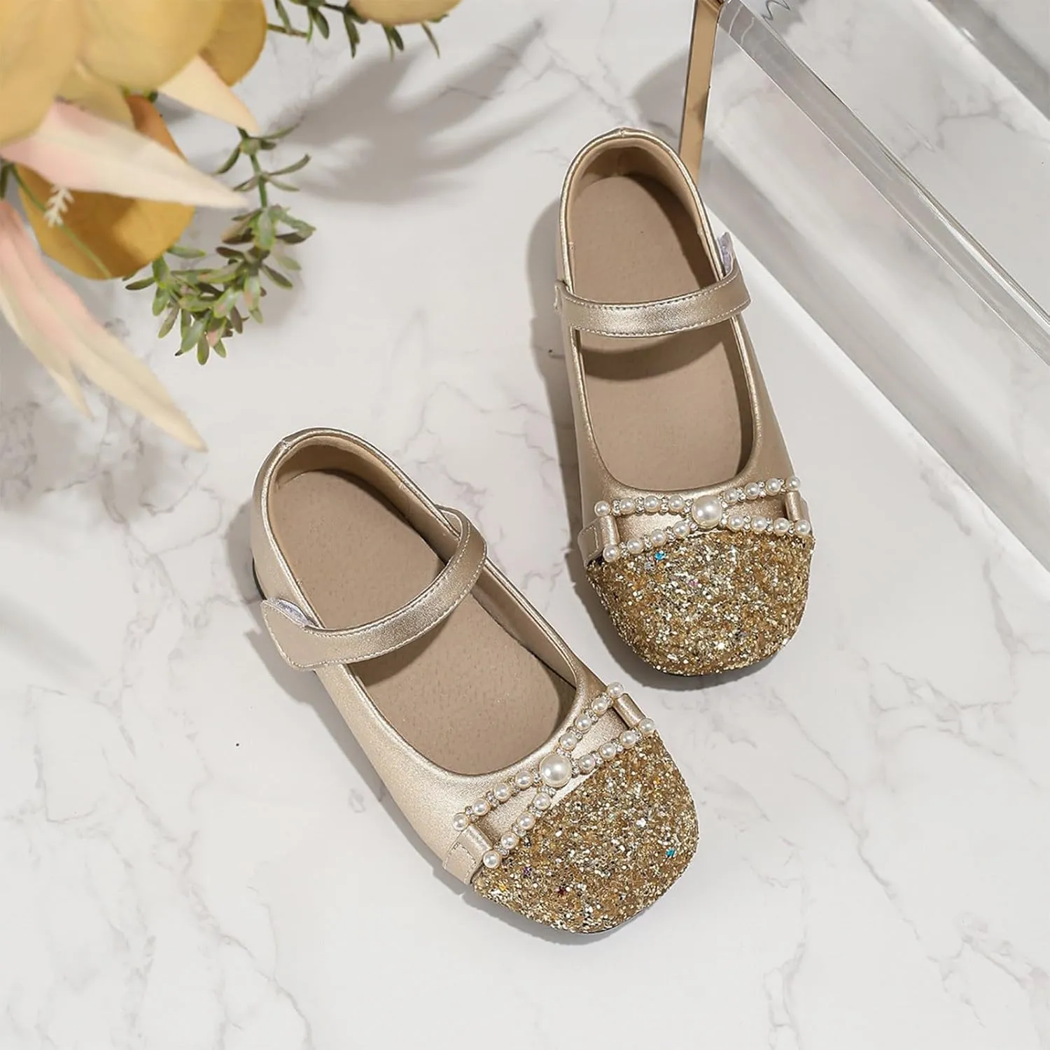 Girls Sandals Open Toe Chunky French Mary Jane Girls High Heel Princess Shoes Summer Shallow Mouth Round Head Versatile Children's Small Leather Shoes