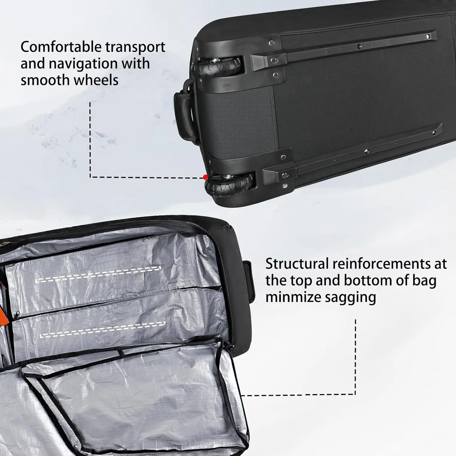 Goloni Ski Bag with Wheels,Padded Snowboard Bag for Air Travel,600D Waterproof Fabric,Foldable Snow Bag Fits 2 Pairs Skis