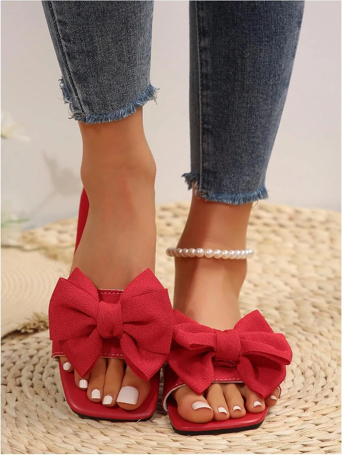 GORGLITTER Women's Bow Flat Sandals Cute Slip on Slide Dressy Vacation Sandals