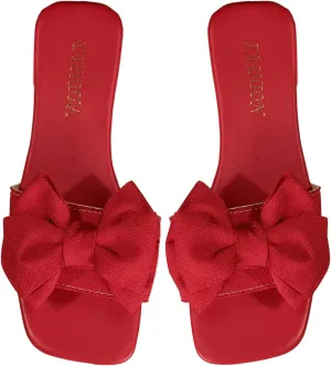 GORGLITTER Women's Bow Flat Sandals Cute Slip on Slide Dressy Vacation Sandals