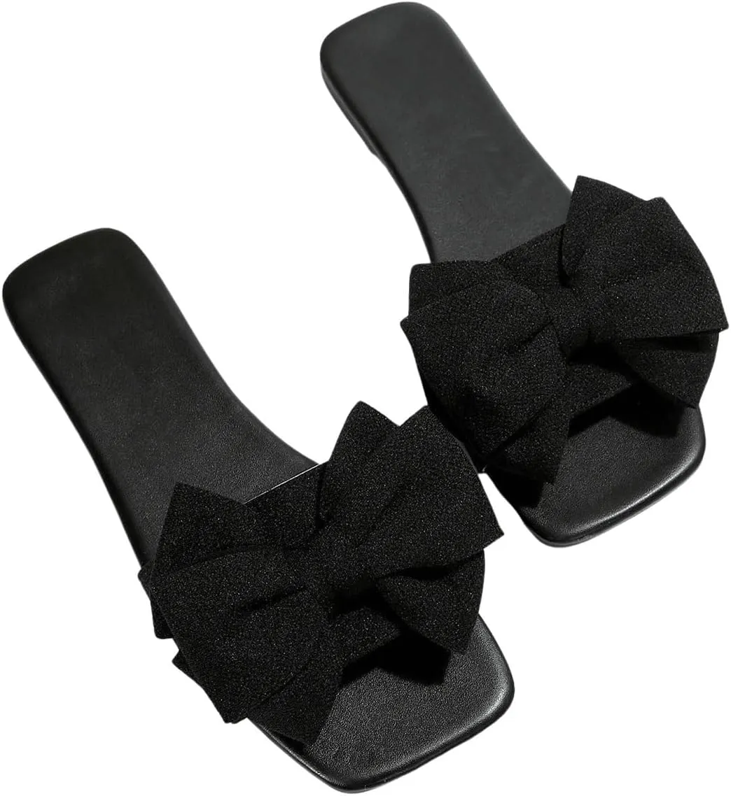 GORGLITTER Women's Bow Sandals Square Open Toe Slip on Dressy Summer Sandals