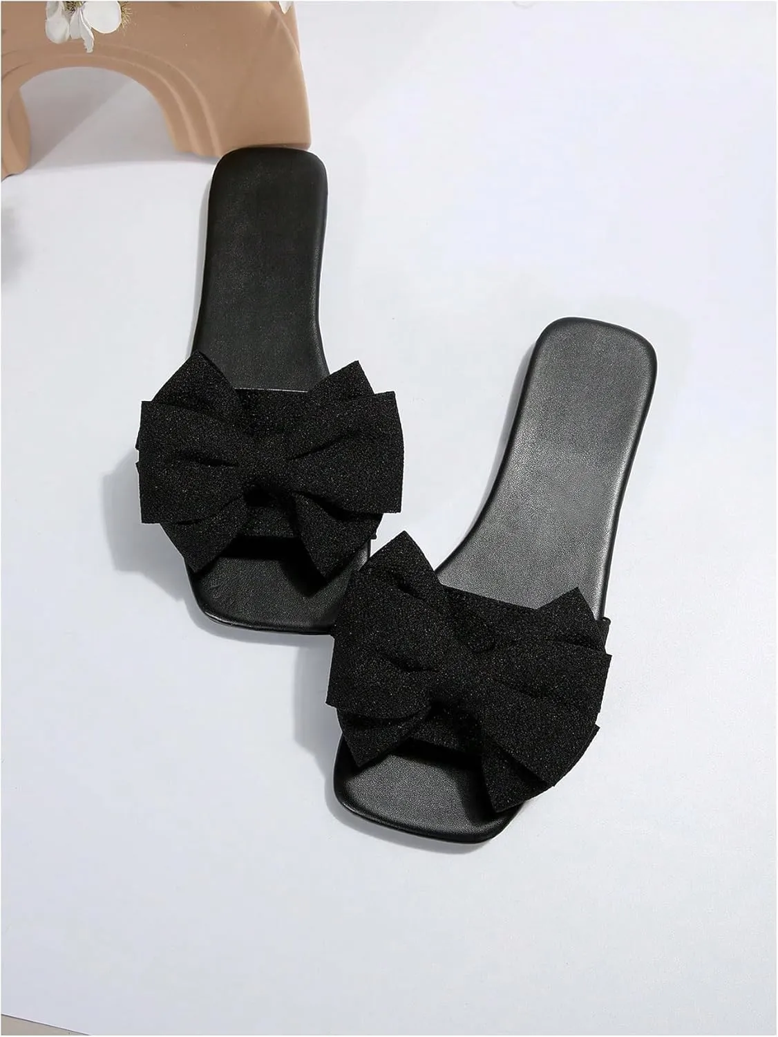 GORGLITTER Women's Bow Sandals Square Open Toe Slip on Dressy Summer Sandals