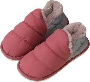 GREUS Unisex Indoor Slippers for Women Men Winter Warm Cozy Quilted Down Ankle Boots Memory Foam Snow Booties Shoes