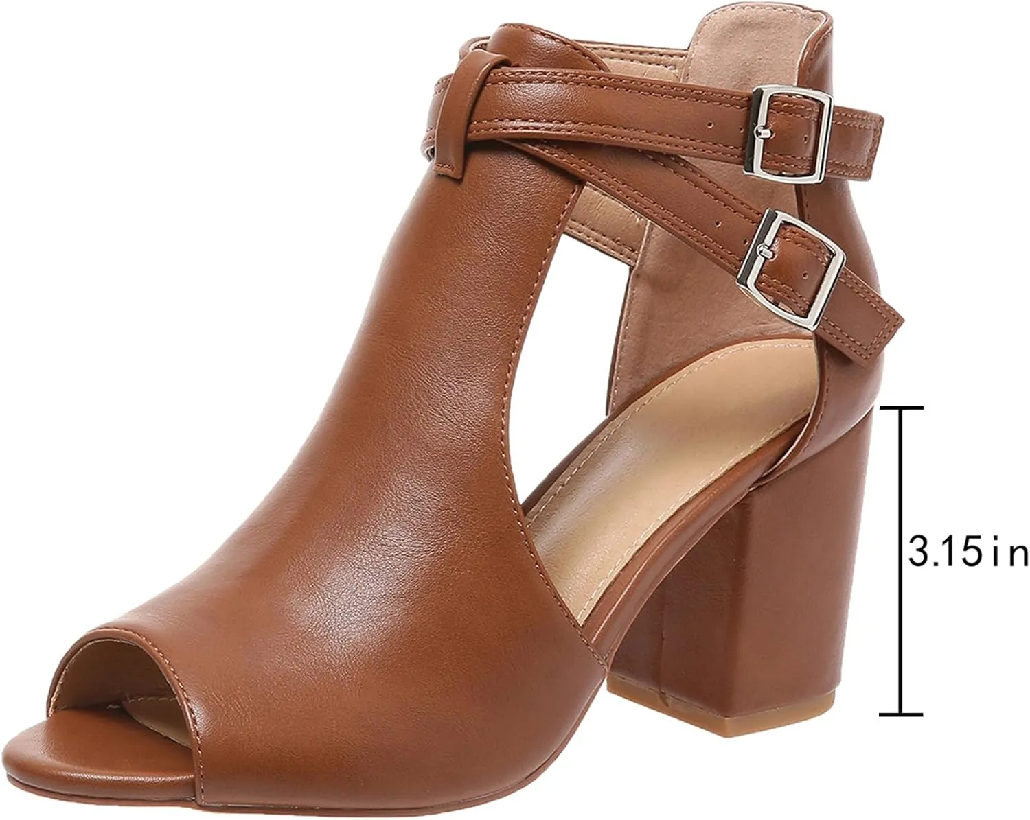 GUNIYIFS Cutout Peep Toe Stacked Heeled Sandals for Women Summer Buckle Cutout Chunky High Heels Sandals Dress Ankle Booties