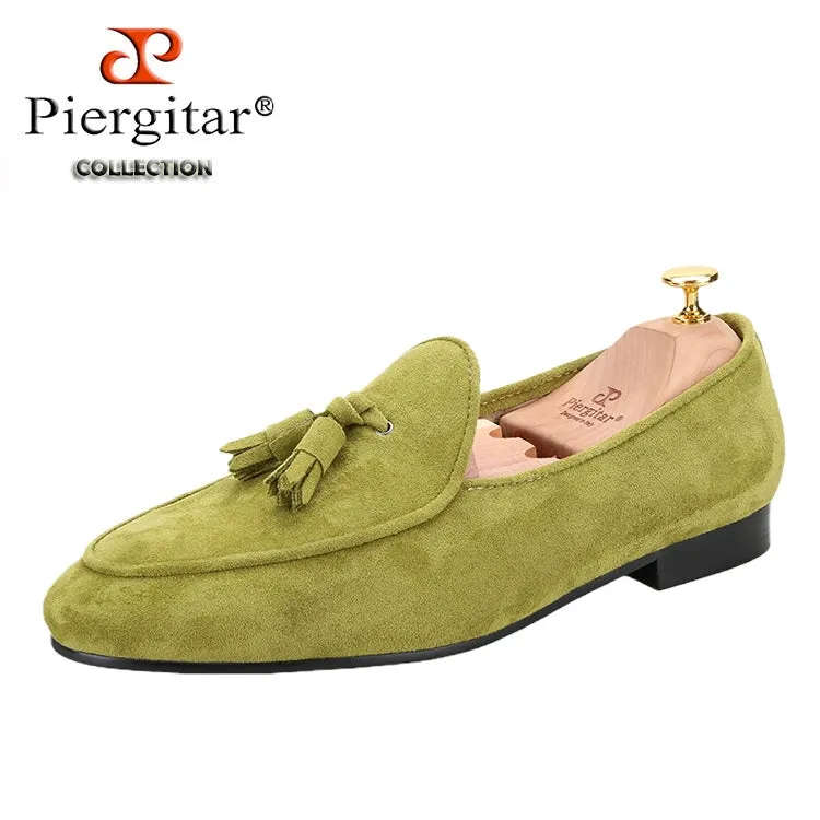 Handmade custom pink Korean fiber velvet men's fringed loafers wedding party European and American style classic foot smoking shoes