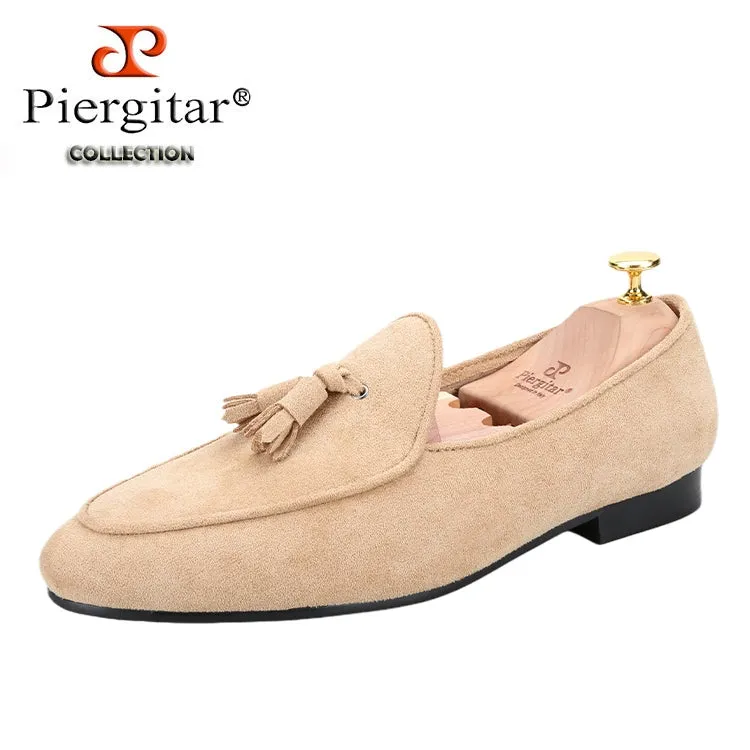 Handmade custom pink Korean fiber velvet men's fringed loafers wedding party European and American style classic foot smoking shoes