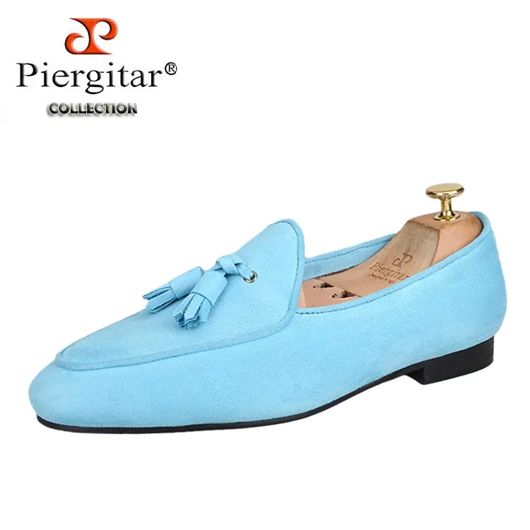 Handmade custom pink Korean fiber velvet men's fringed loafers wedding party European and American style classic foot smoking shoes