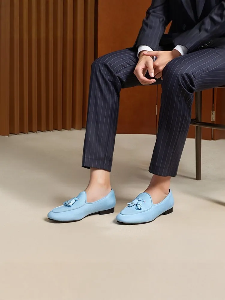 Handmade custom pink Korean fiber velvet men's fringed loafers wedding party European and American style classic foot smoking shoes