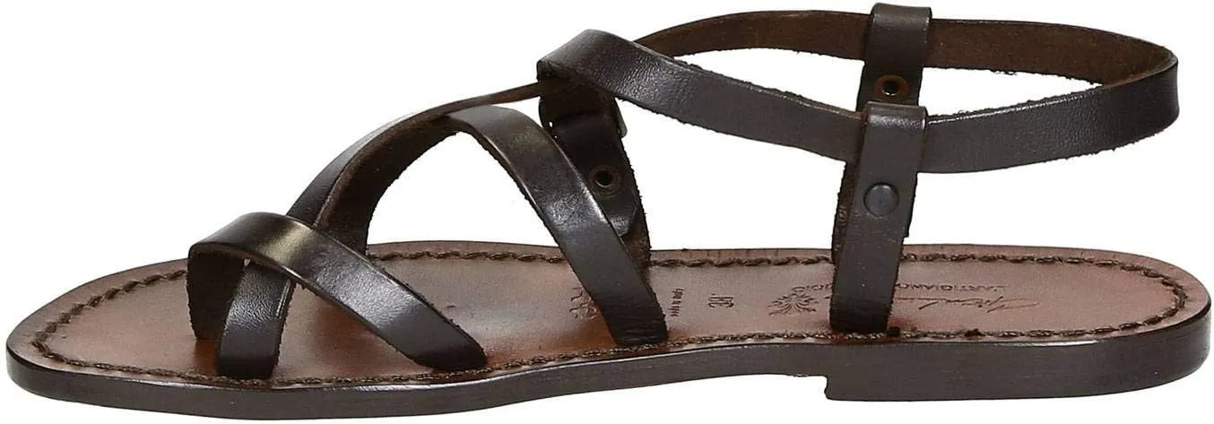 Handmade in Italy Womens Slave Sandals in Vintage Cuir Leather