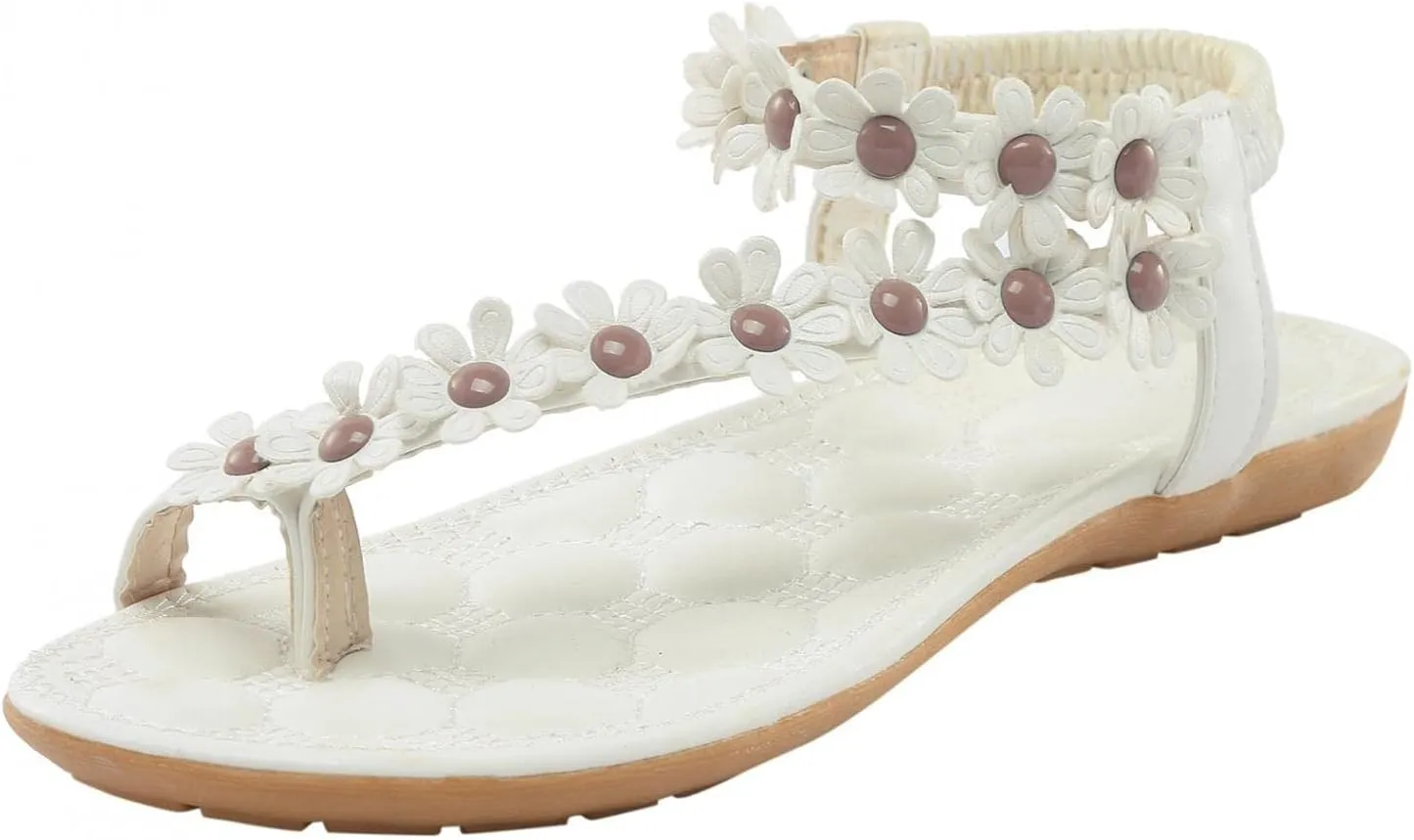 Hbeylia Boho Flat Sandals for Women, Women Casual Summer Open Toe Ring Floral Strap Elastic Band Lightweight Soft Dressy Beach Low Heel Sandals for Ladies Wedding