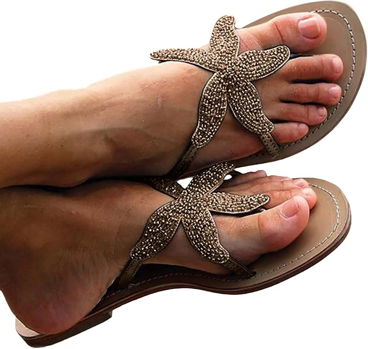 Hbeylia Womens Flip Flops Sandals Fashion Summer Retro Starfish Design Comfort Thong Style Flip Flops Sandals Low Heels Flats Sandals Dressy Beach Slip On