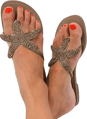Hbeylia Womens Flip Flops Sandals Fashion Summer Retro Starfish Design Comfort Thong Style Flip Flops Sandals Low Heels Flats Sandals Dressy Beach Slip On