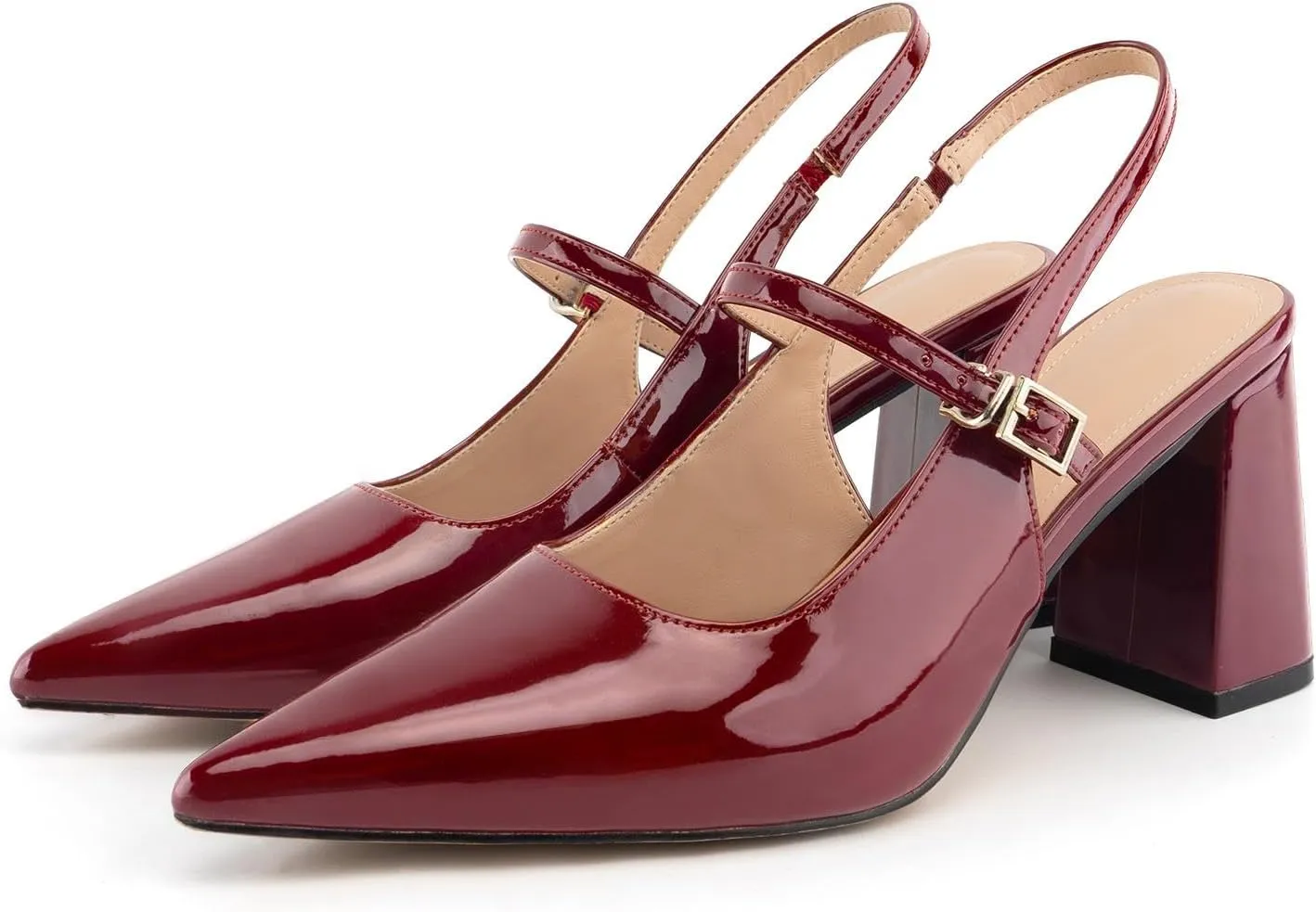 heelchic Women's Pumps Slingback Chunky Heels Closed Pointed Toe Comfortable Low Block Heel Slip-on Sandals Wedding Party Dress Shoes Work Pumps