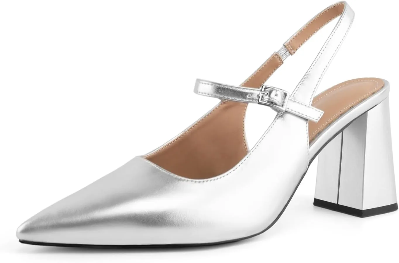 heelchic Women's Pumps Slingback Chunky Heels Closed Pointed Toe Comfortable Low Block Heel Slip-on Sandals Wedding Party Dress Shoes Work Pumps